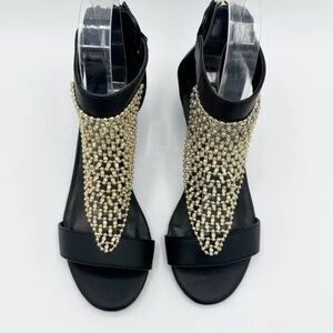 Women’s wedge peep toe sandals by Thalia Sodi Tibby black Rhinestone Mesh 7.5.